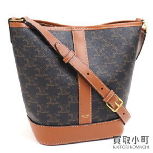 Celine Bucket Bag Tan Triomphe Canvas Calfskin Leather - Picture 1 of 1